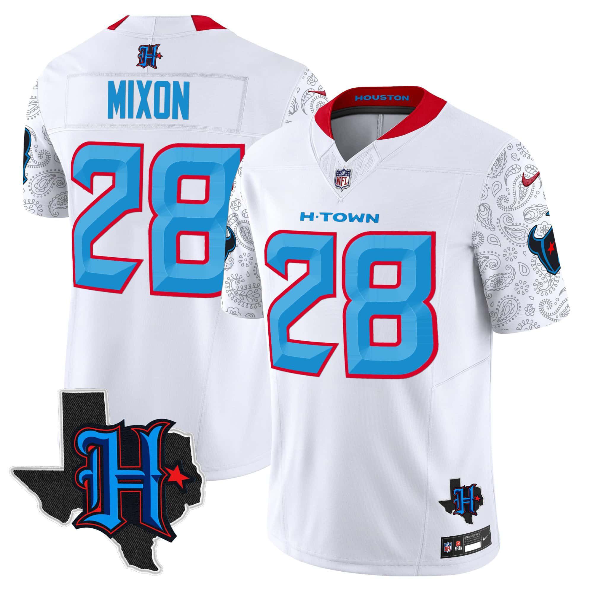 Men Houston Texans #28 Mixon White 2024 Nike Texas Patch Vapor Limited NFL Jersey